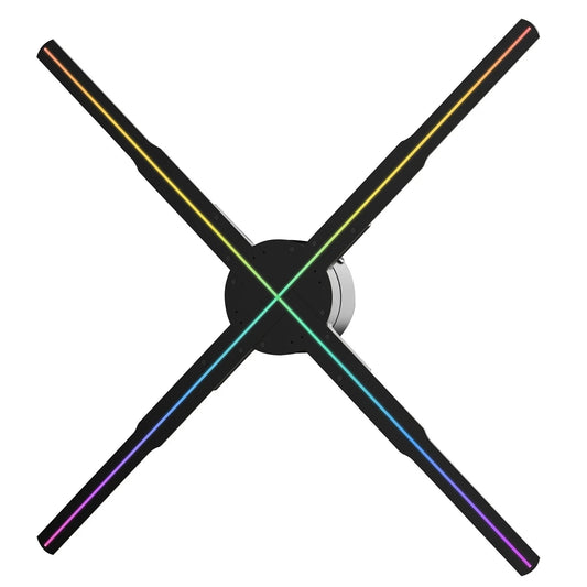 3D holographic LED fan display on a white background.