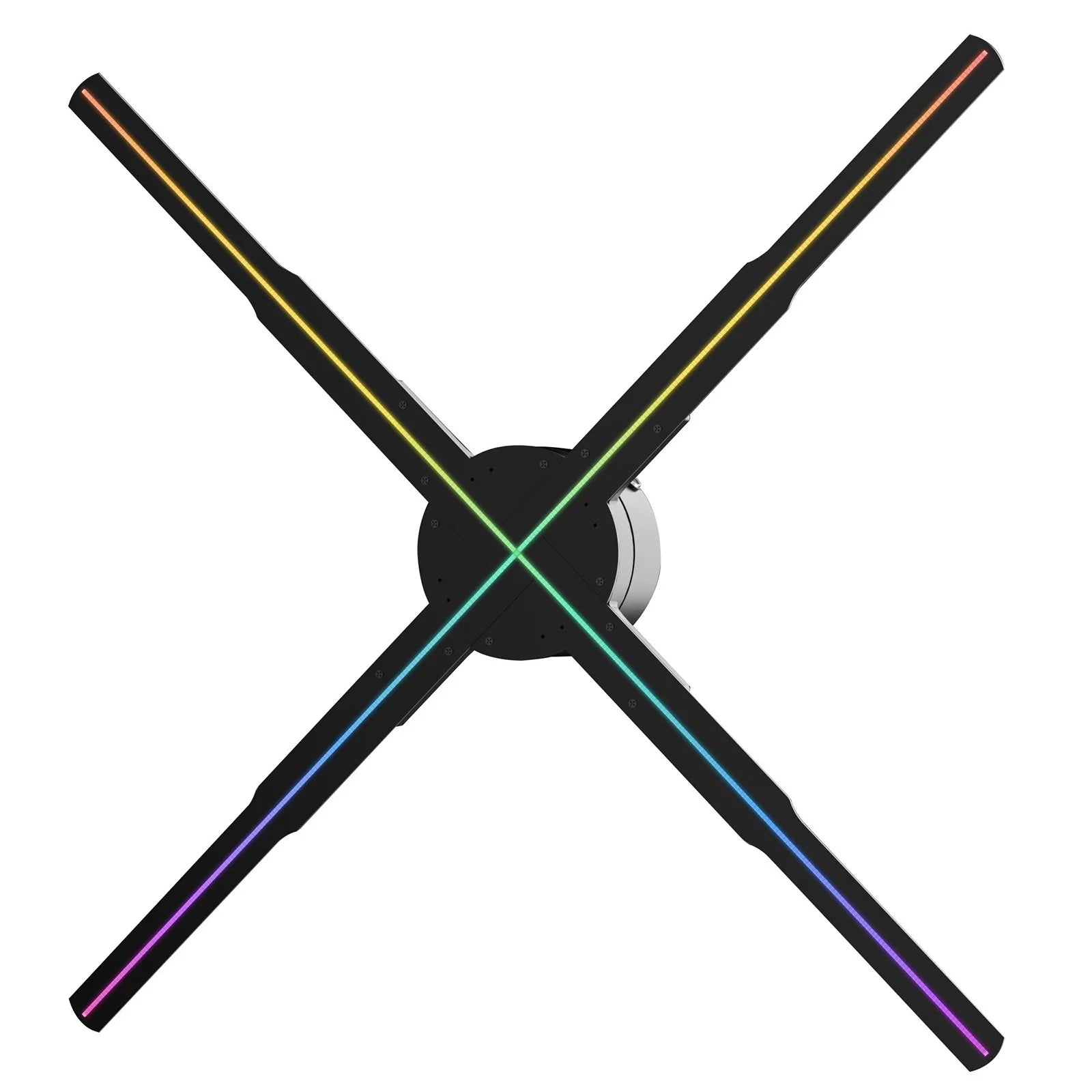 3D holographic LED fan display on a white background.