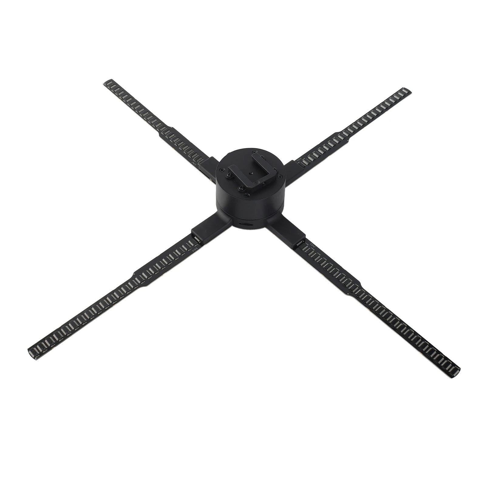 3D holographic LED fan display on a white background.